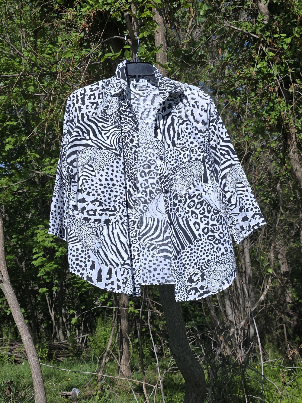Vintage Touche LA Black & White Animal Print Button-Up Shirt